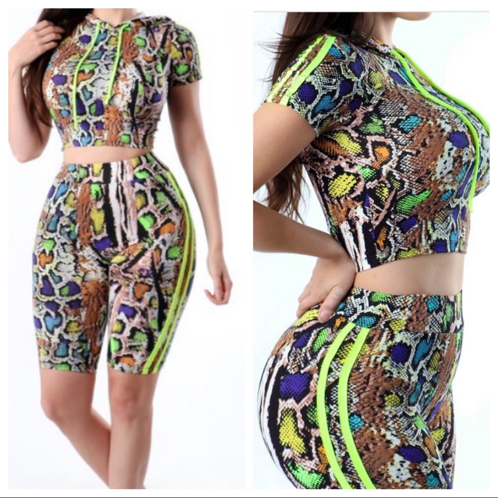 Two piece Animal Print Set with Neon stripe